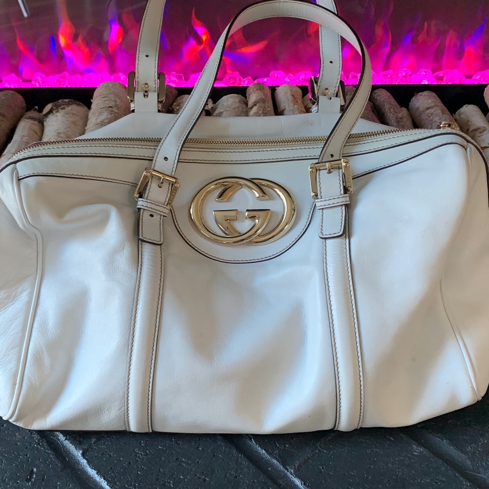 ✨ Gucci Sukey Boston Bag – White Leather – GG Logo ✨
